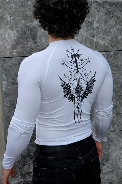 Liber Valhalla - Long Sleeve Compression T-Shirt (White)