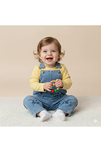 Baby Buu Fiyonklu Uzun Kollu Likralı Kot Mevsimlik 2li Salopet Set