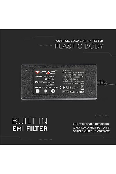 V-TAC Sursa alimentare SMPS SLIM 24V 2.5A 60W SKU-3264