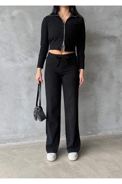 EYLANA Women's Double Zipper Selanik Fabric Tracksuit Set