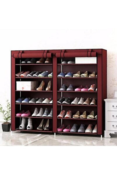 Smart Double textile shoe cabinet, 118 x 30 x 120 cm, Red
