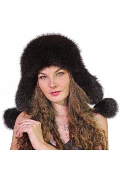 PFA CIOCARLAN ELENA Căciulă pentru copii din piele și blană de vulpe, maro, C...