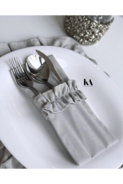 KaiAtelier 6-Piece Moonlit Linen 3-Compartment Cutlery Holder / Fork-Spoon-Kn...