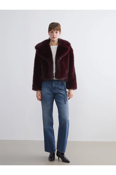 LC Waikiki LCWAIKIKI Classic Mürdüm Ceket Yaka Kadın Kürk Mont