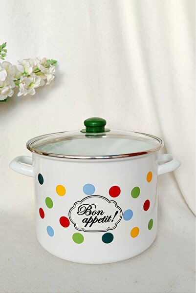 EBRULİEMAYE Polka Dot Enamel Stockpot Deep Pot Bakraç 8.5 Liters 26 cm Diameter Jam Paste Canning Pot