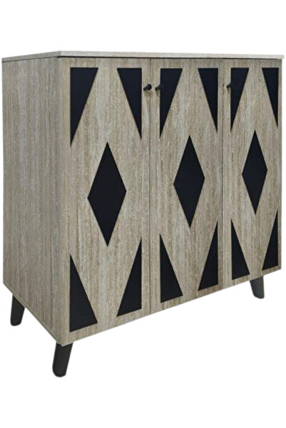 Bec4 Large Malaysian shoe cabinet (3 doors) - Modern design with geometric pattern