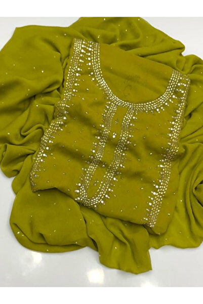 MYSMAR Green Colored Chiffon Top Bottom Dupatta - BPK1027 | Green