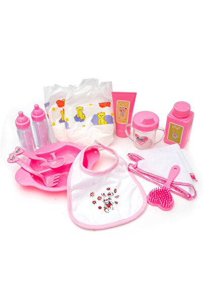HappyVk Doll Accessory Bag with Changing Mat and 14-Piece Accessory Set - - Pink with Unicorn Embroi