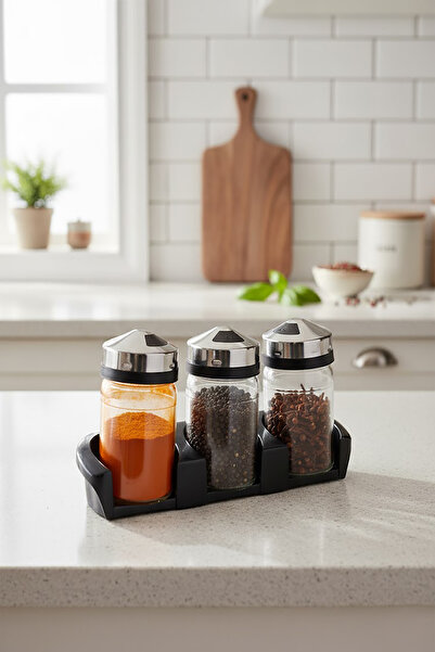 EVONİTA طقم أوعية توابل زجاجية سعة 330 مل، مجموعة من 3 قطع، وعاء توابل أنيق م...