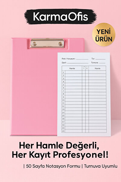 KarmaOfis Satranç Notasyonlu Sekreterlik Seti 17x24 cm – 50 Sayfa Hamle Kayıt...