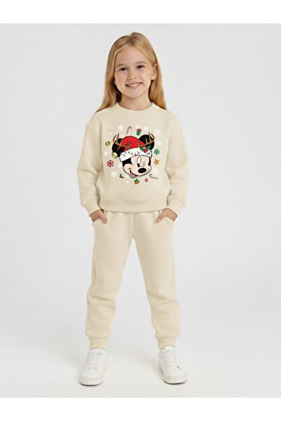 LİTTLE TORTOİSE Girl's New Year Christmas Special Printed Sweatshirt Tracksuit Set