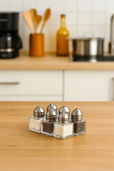 RED KİTCHEN Salty Cam 6'li Tuzluk 20ml Mini Küp Tek Kişilik Tuzluk-karabiberl...