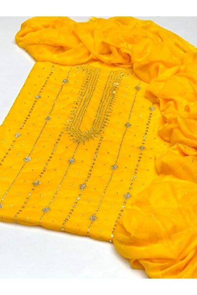 MYSMAR Yellow Colored Chiffon Top Bottom Dupatta - BPK1026 | Yellow