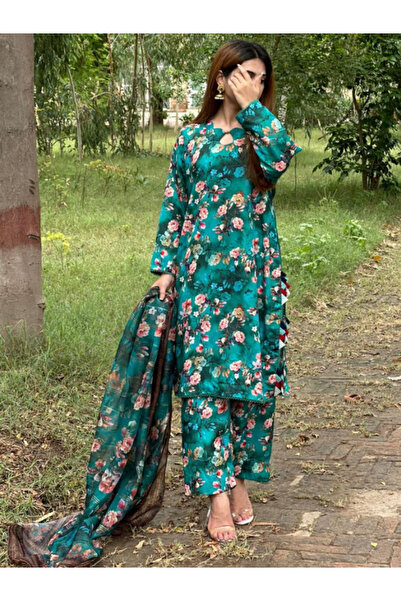 MYSMAR Zinc Colored Lawn Cotton Top Bottom Dupatta - BPK1028 | Zinc