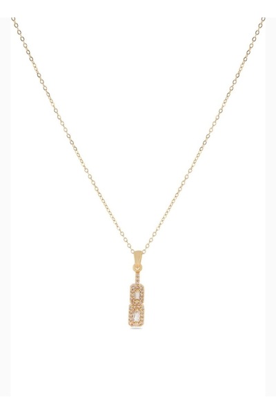 Çağla Accessories قلادة من الفولاذ باللون الذهبي مع تفاصيل حجر الباجيت