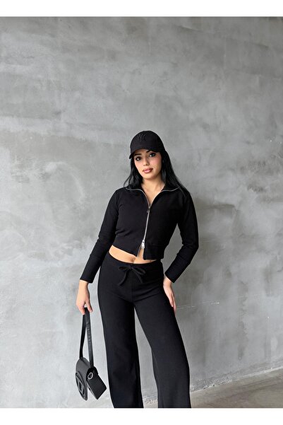 EYLANA Women's Double Zipper Selanik Fabric Tracksuit Set