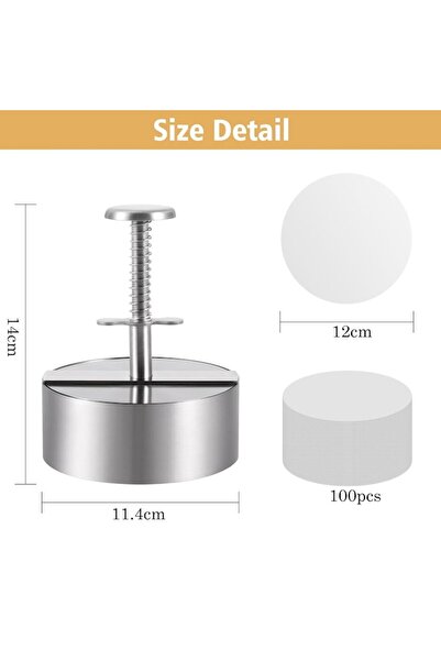zggzerg Non-Stick Hamburger Press, ZGGZERG, Ergonomic, with 100 Paper Liners, Stainless Steel, 11.4x14cm, Si
