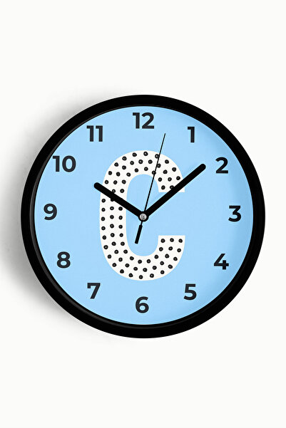 JHAAR ساعة حائط للرجال بحرف C - 35 سم - هيكل أسود مع واجهة زجاجية - آلية صامتة