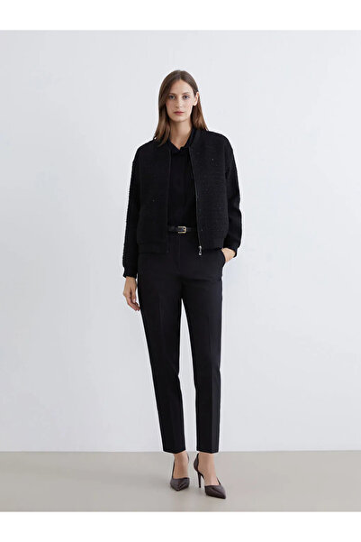 LC Waikiki LCWAIKIKI Jachetă clasică din tweed pentru femei, cu guler de colegiu, cu paiete