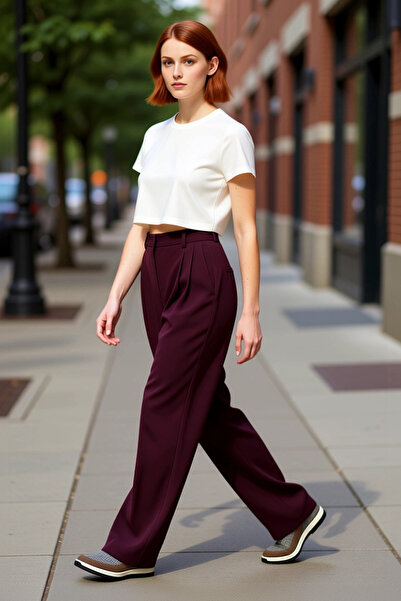 PayBuy Women's Plum Straight Leg High Waist Gabardine Trousers Functional Durable Quality Comfortable