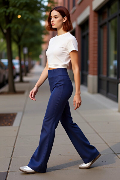 PayBuy Women's Denim Look Wideleg Stretchy Knitted Pants Functional Durable Quality Comfortable Stylish