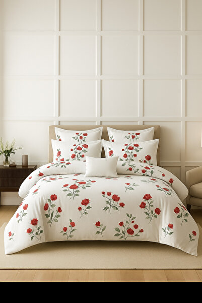 Casa Pucioasa Bed Linen 6 Pieces - High Class Extra Fine Cotton, Roses White Model,