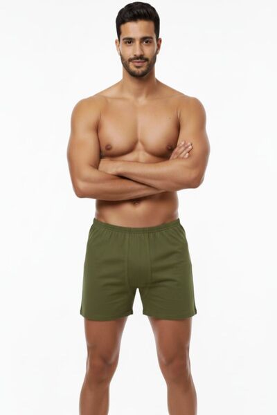 enmodaiçgiyim 3 Pieces Khaki Green 100% Cotton Comfortable Fit Men's Long Underwear Boxer