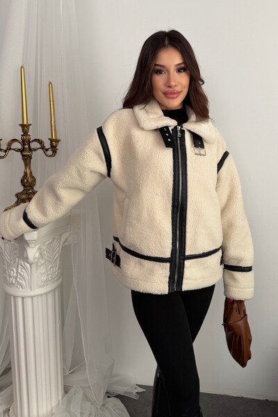 moda armanc Γυναικείο δερμάτινο παλτό με λεπτομέρειες oversized - Premium Design Biker Teddy Coat Jacket