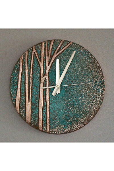 EMO Patina El İşçiliği Saf Bakır Duvar Saati, Saf Bakır Duvar Saati, Turkuaz Saf Bakır Duvar Saati