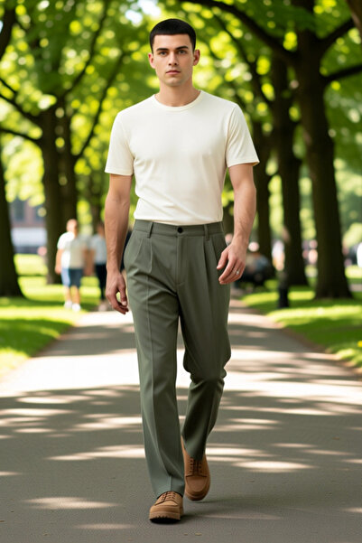 PayBuy Men's Anthracite Pleated Baggy Fit Fabric Trousers Functional Durable Quality Comfortable Stylish