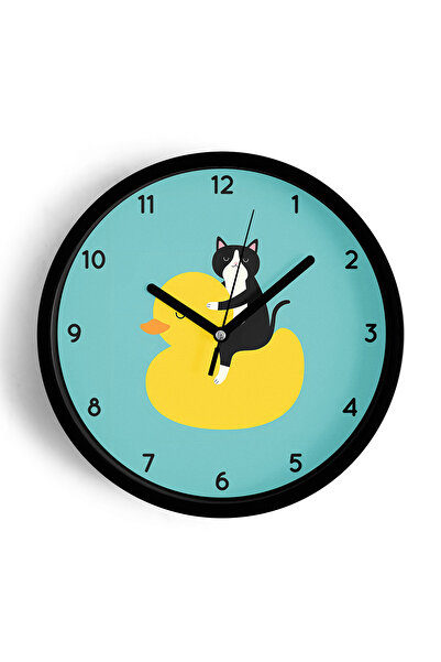 JHAAR Ceas de perete pentru camera copiilor Rață și Pisică - 42cm - Carcasă n...