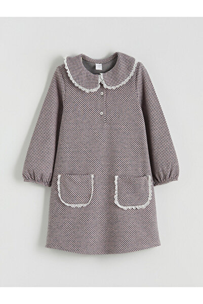LC Waikiki Alita City Lcw Kids Green Interlock Patterned Girls' Dress with Di...