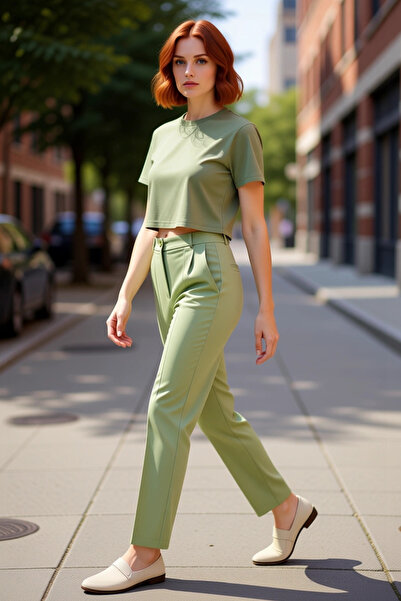 PayBuy Women's High Waist Straight Cut Ribbed Detailed Woven Trousers Functional Durable Quality Stylish