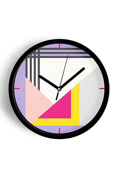 JHAAR ساعة حائط حديثة بتصميم هندسي - 25 سم - هيكل أسود مع واجهة زجاجية - آلية...