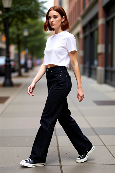 PayBuy بنطلون جينز نسائي بخصر عالٍ واسع الساقين، عملي، متين، عالي الجودة، مري...