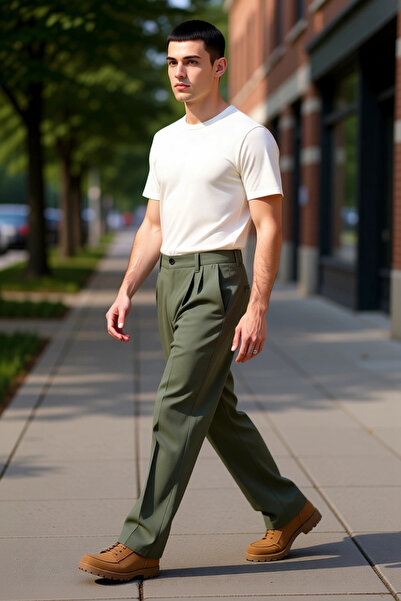 PayBuy Men's Anthracite Pleated Baggy Fit Fabric Trousers Functional Durable Quality Comfortable Stylish