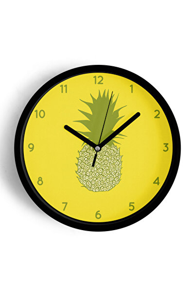 JHAAR Ananas Tasarımı Mutfak Duvar Saati - 30cm - Önü Camlı Siyah Kasa - Sess...