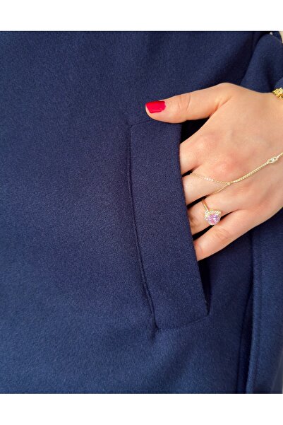 ELSEBUTİKTR Women's Double-Breasted Collar Waist-Tied Oversized Cashmere Coat