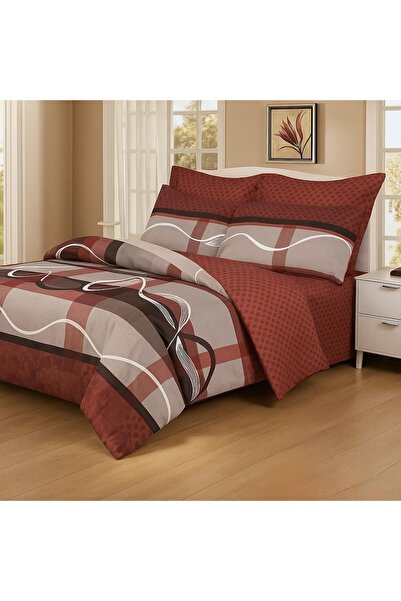 Casa Pucioasa Fine Cotton Bed Linen 6 Pieces - Casa Pucioasa, Brown/cherry Checkered Pattern