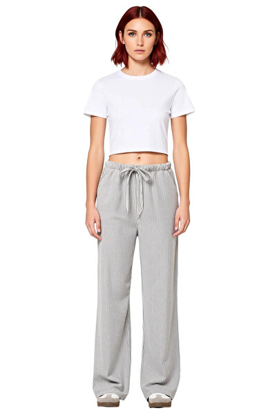 PayBuy Women's Anthracite Striped Wide Cut Knitted Trousers Functional Durable Quality Comfortable Stylish