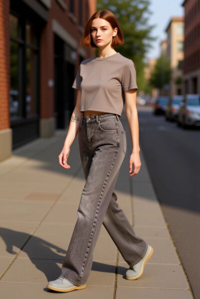 PayBuy Women's Anthracite Vintage Wash Wide Leg Jean Pants Functional Durable Quality Sports