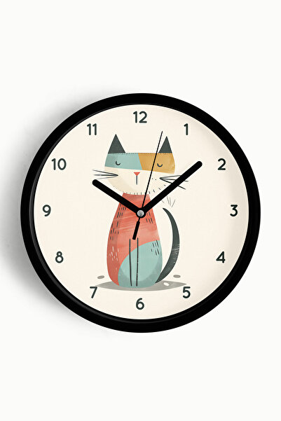 JHAAR Ceas de perete modern Cat Design - 42cm - Carcasă neagră cu sticlă fron...
