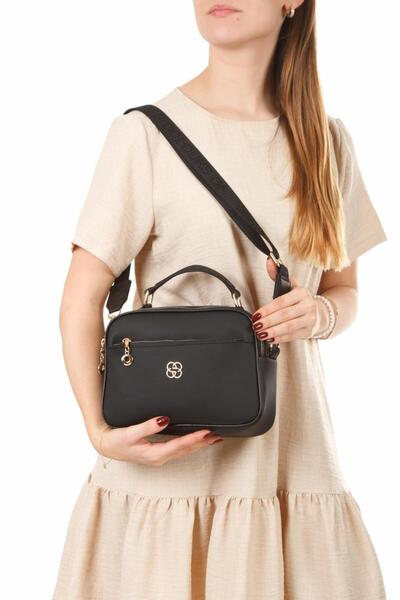 Newish Polo Black Vegan Leather Women's Bag – Shoulder & Hand-Carry Shoulder Crossbody Bag with Gold Zipper