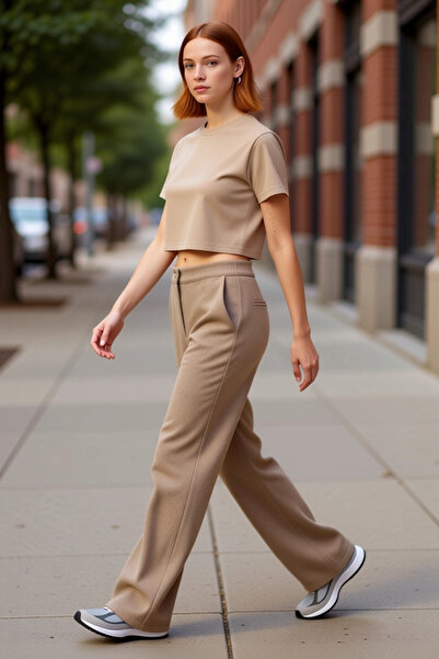 PayBuy Velvet Textured Wide Leg Women's Trousers Functional Durable Quality Comfortable Aesthetic Stylish