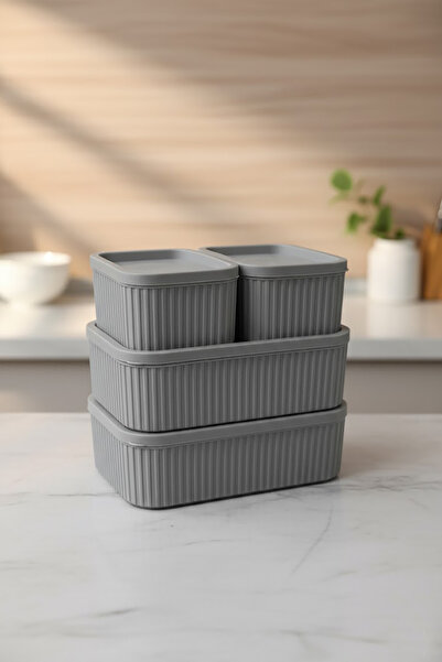 EVONİTA 4-Piece Gray Storage Container Set 3000 ml + 1250 ml – Kitchen Cabine...