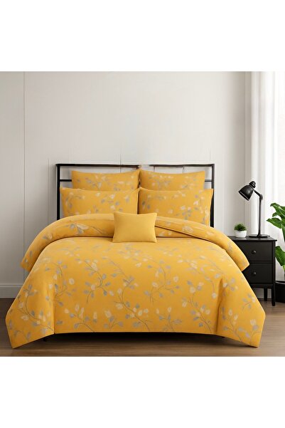 Casa Pucioasa 6 Piece Bed Linen - High Class Extra Fine Cotton, Yellow Floral Pattern,