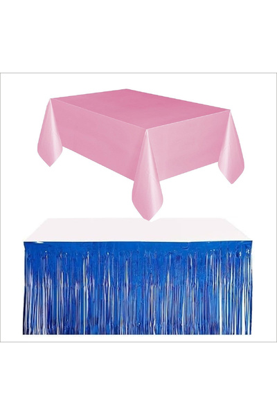 ZENVİVA Pink Tablecloth, Navy Blue Table Skirt