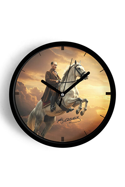 JHAAR Mustafa Kemal Atatürk Tasarımlı Modern Duvar Saati - 35cm - Önü Camlı Siyah Kasa - Sessiz Mekanizma
