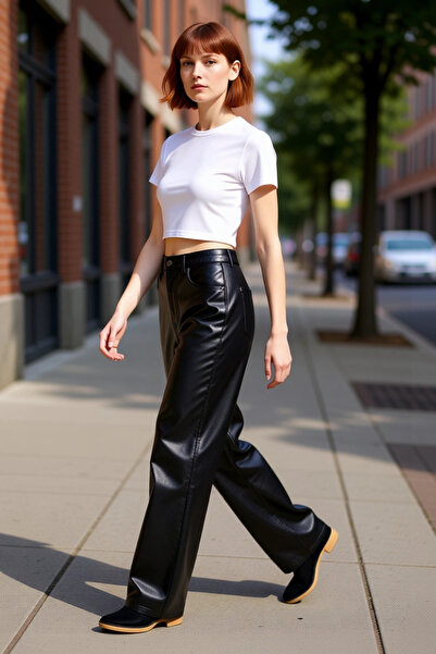 PayBuy Women's Shiny Finish Wide Leg Pants Functional Durable Quality Comfortable Aesthetic Stylish