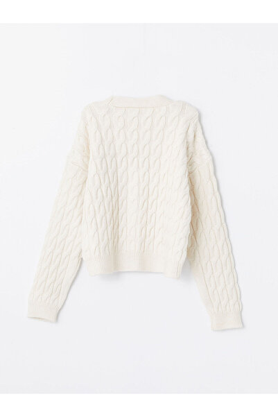 LC Waikiki Dívčí pletený kardigan s dlouhým rukávem Lcw s výstřihem do V